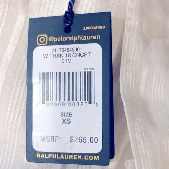 Polo Ralph Lauren 100% Silk Shirt Striped Band-Collar, Size XS New w/Tag - Picture 7 of 10